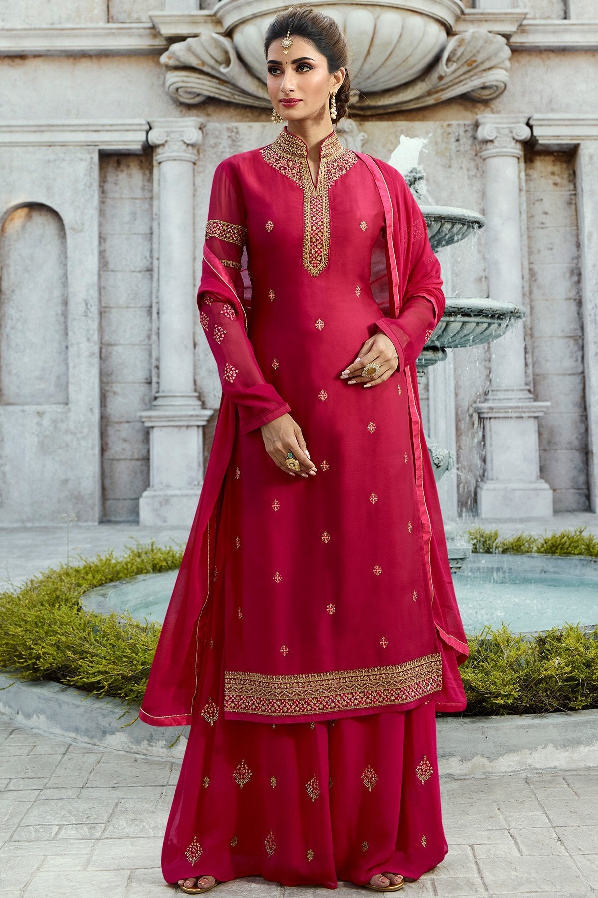 Fabulous Maroon party wear Palazzo suit