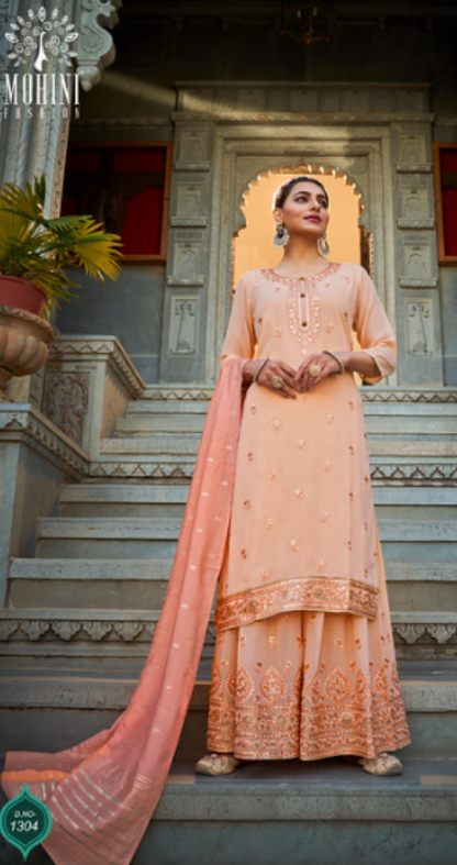 Peach Elegance Embroidered Kurta Set with Dupatta