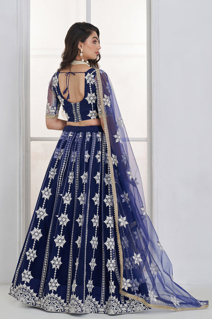 Royal Blue Bridal Lehenga Silver Embroidery