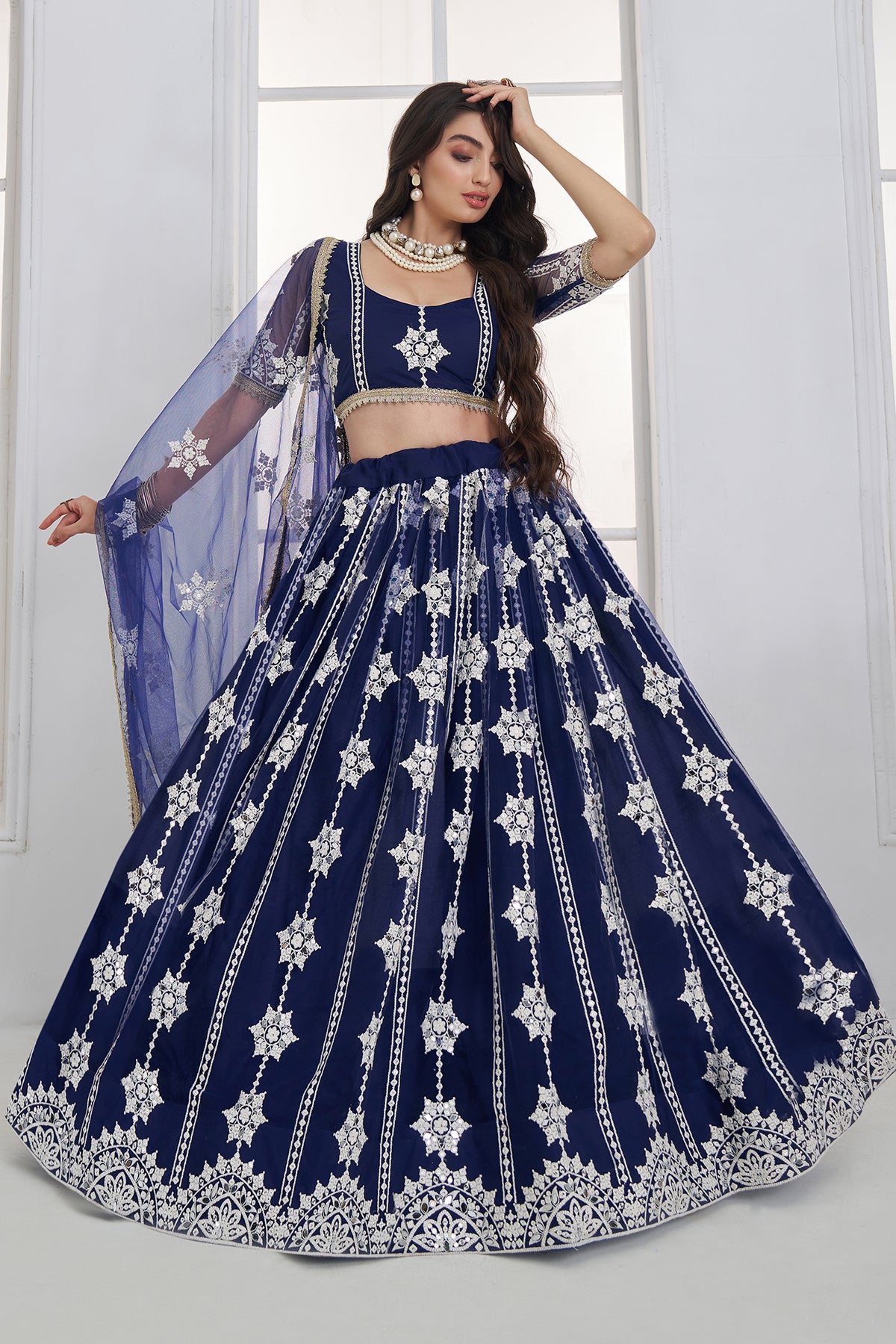 Royal Blue Bridal Lehenga Silver Embroidery