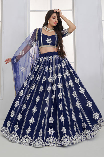 Royal Blue Bridal Lehenga Silver Embroidery