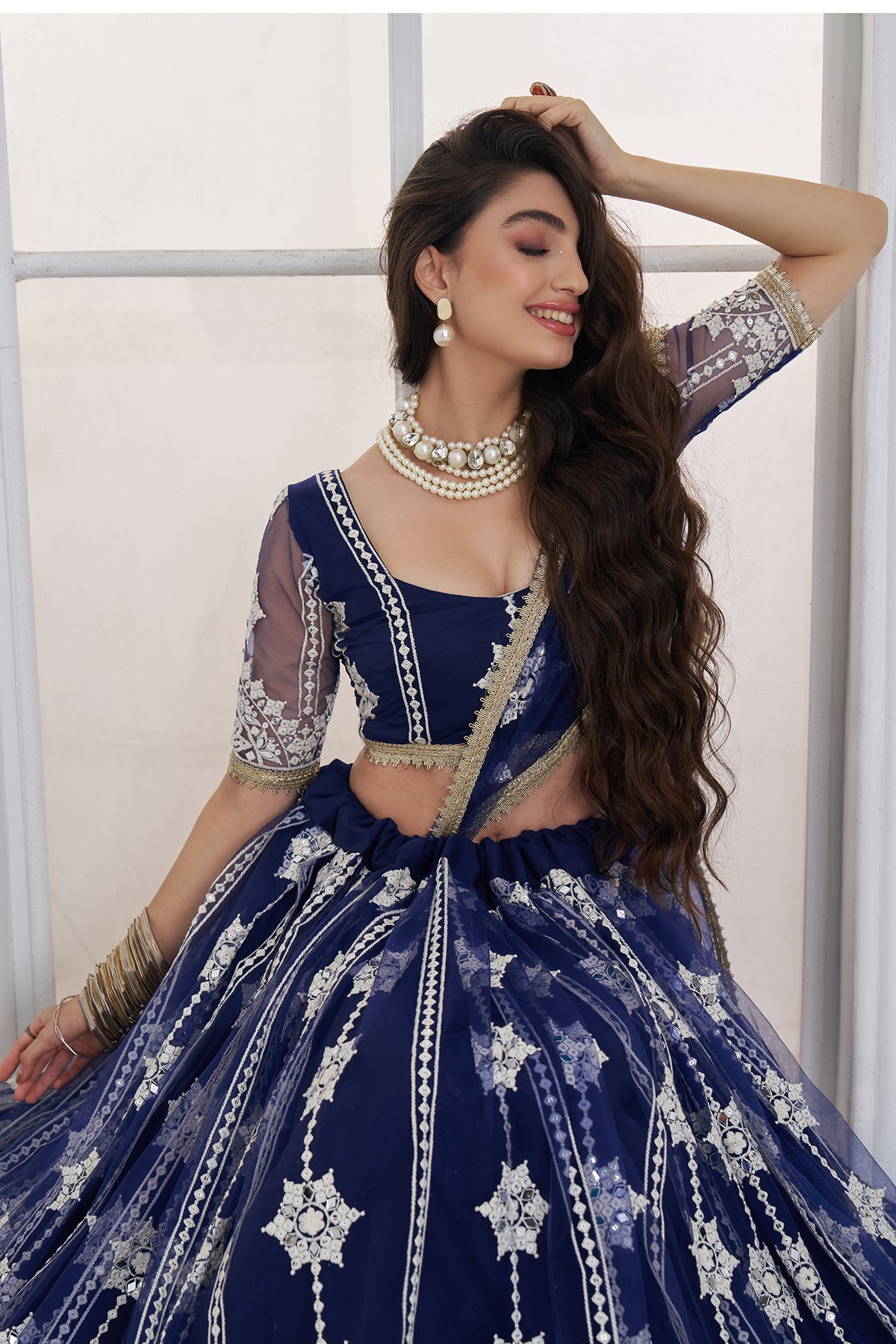 Royal Blue Bridal Lehenga Silver Embroidery