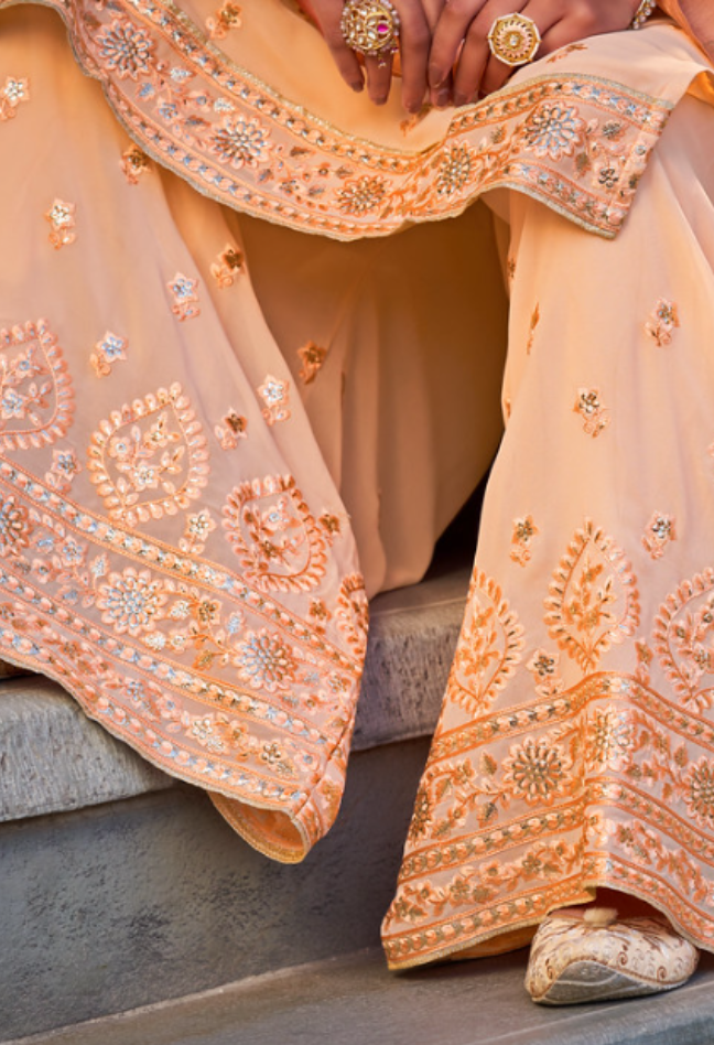 Peach Elegance Embroidered Kurta Set with Dupatta