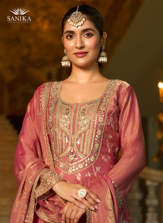 Rose Gold Embroidered Festive Suit Set