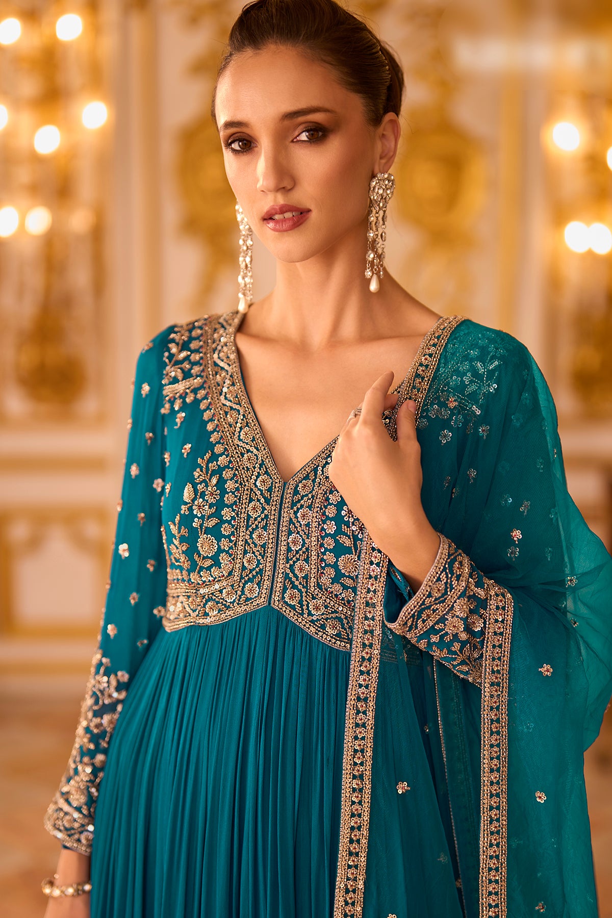 Teal Embroidered Anarkali Dress
