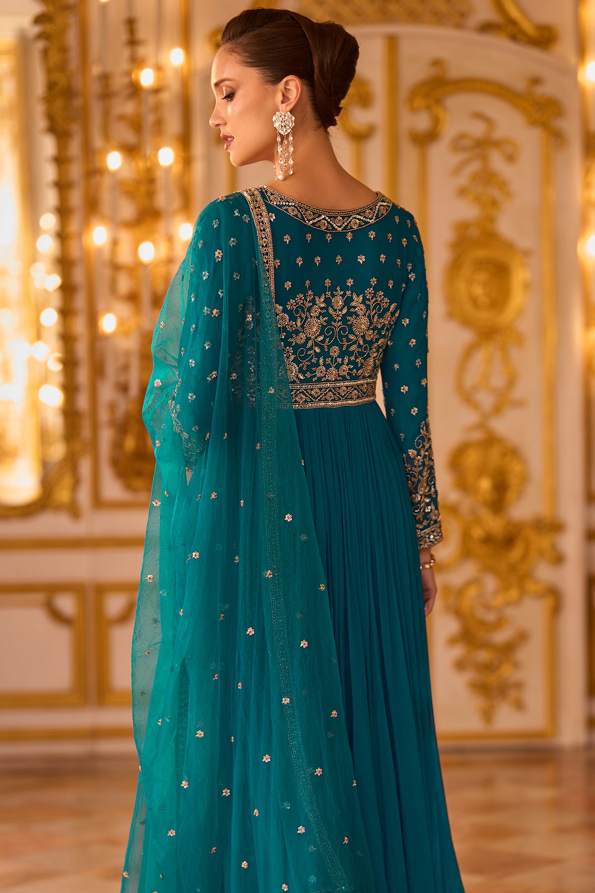 Teal Embroidered Anarkali Dress