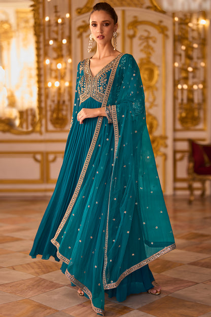 Teal Embroidered Anarkali Dress