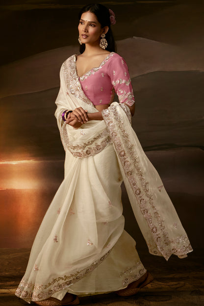 Ivory Saree with Blush Pink Blouse