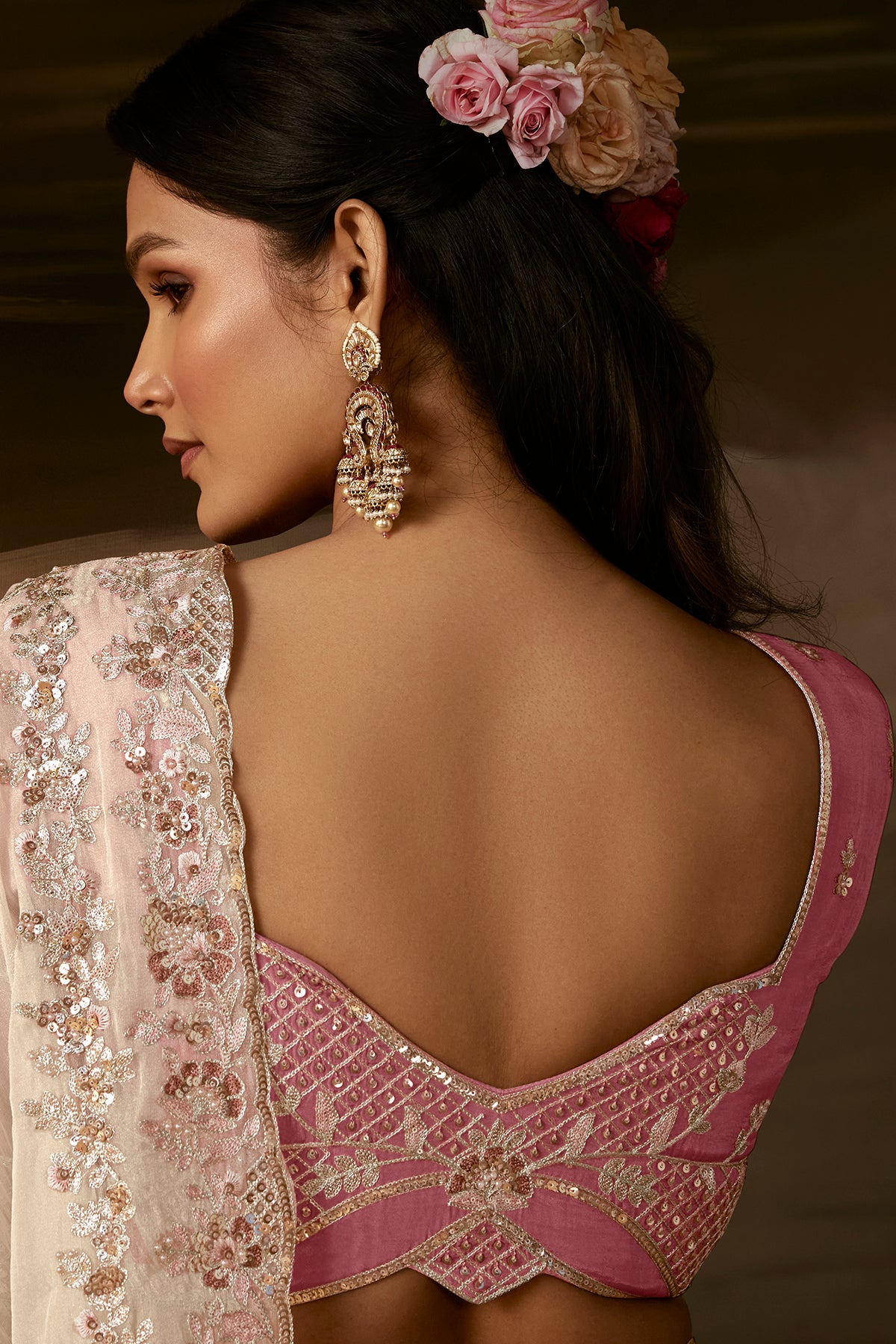 Ivory Saree with Blush Pink Blouse