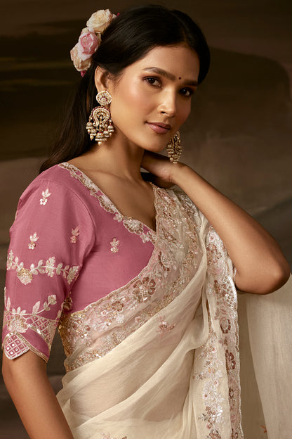 Ivory Saree with Blush Pink Blouse