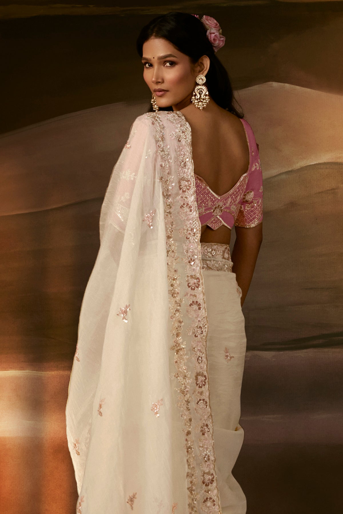 Ivory Saree with Blush Pink Blouse