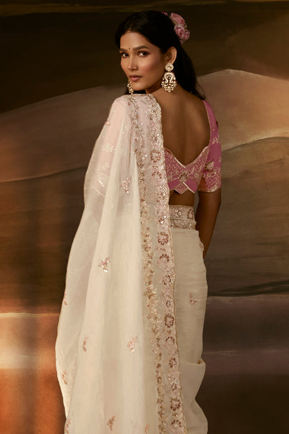 Ivory Saree with Blush Pink Blouse