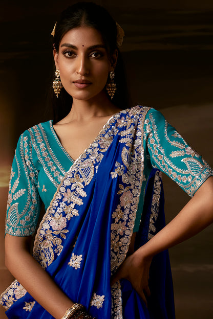 Royal Blue Saree with Teal Blue Blouse