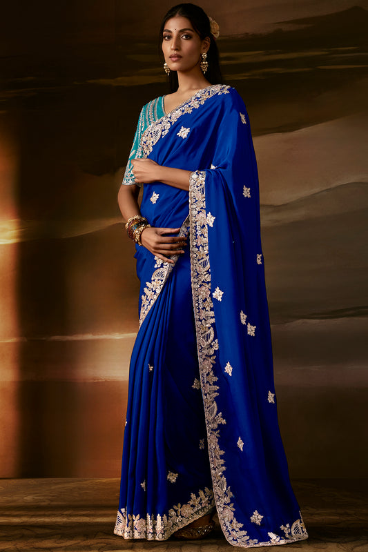 Royal Blue Saree with Teal Blue Blouse