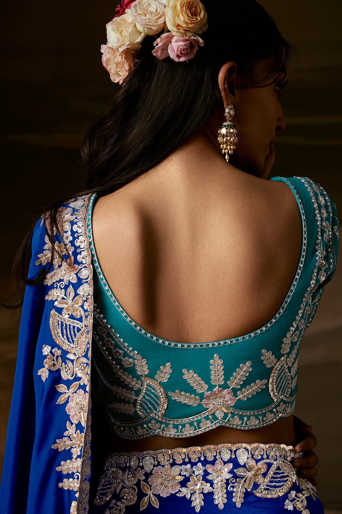 Royal Blue Saree with Teal Blue Blouse