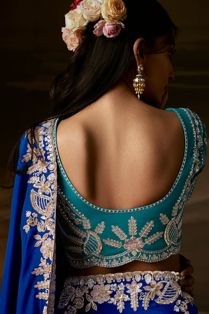 Royal Blue Saree with Teal Blue Blouse