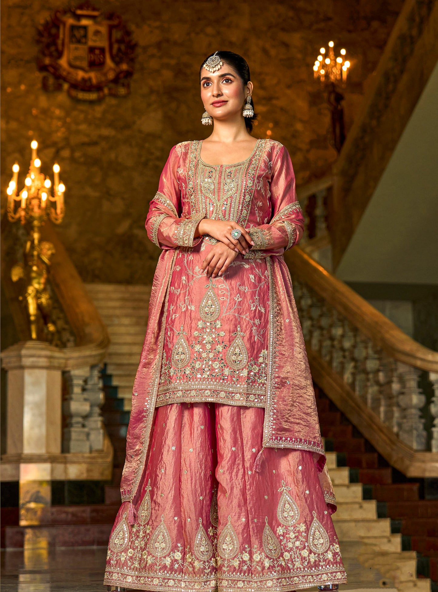 Rose Gold Embroidered Festive Suit Set