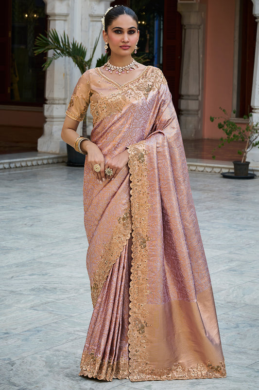 Regal Harmony Pink Silk Embroidered Designer Saree