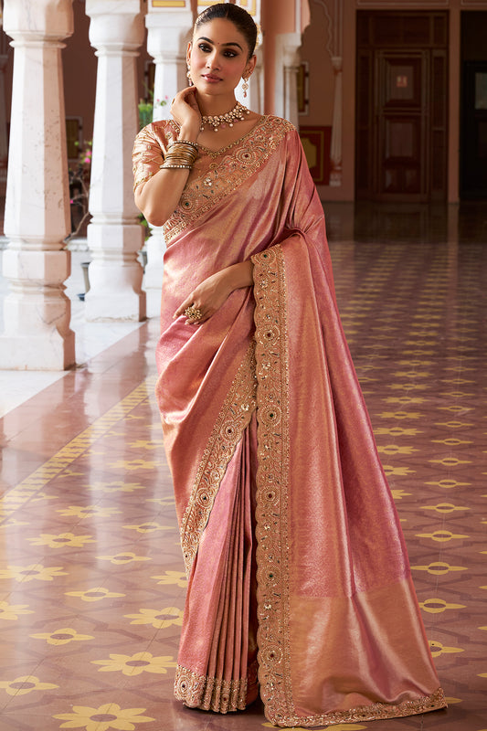 Rose Pink Embroidered Designer Saree