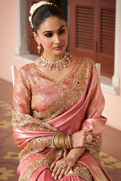 Rose Pink Embroidered Designer Saree