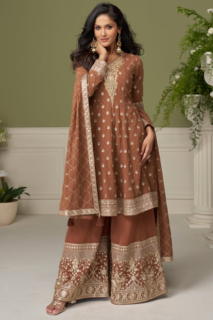 Brown Palazzo Suit with Embroidered Work