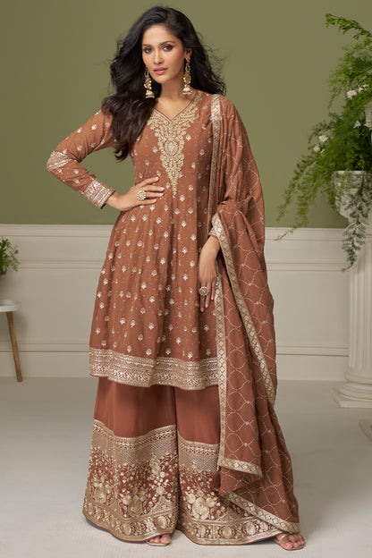 Brown Palazzo Suit with Embroidered Work