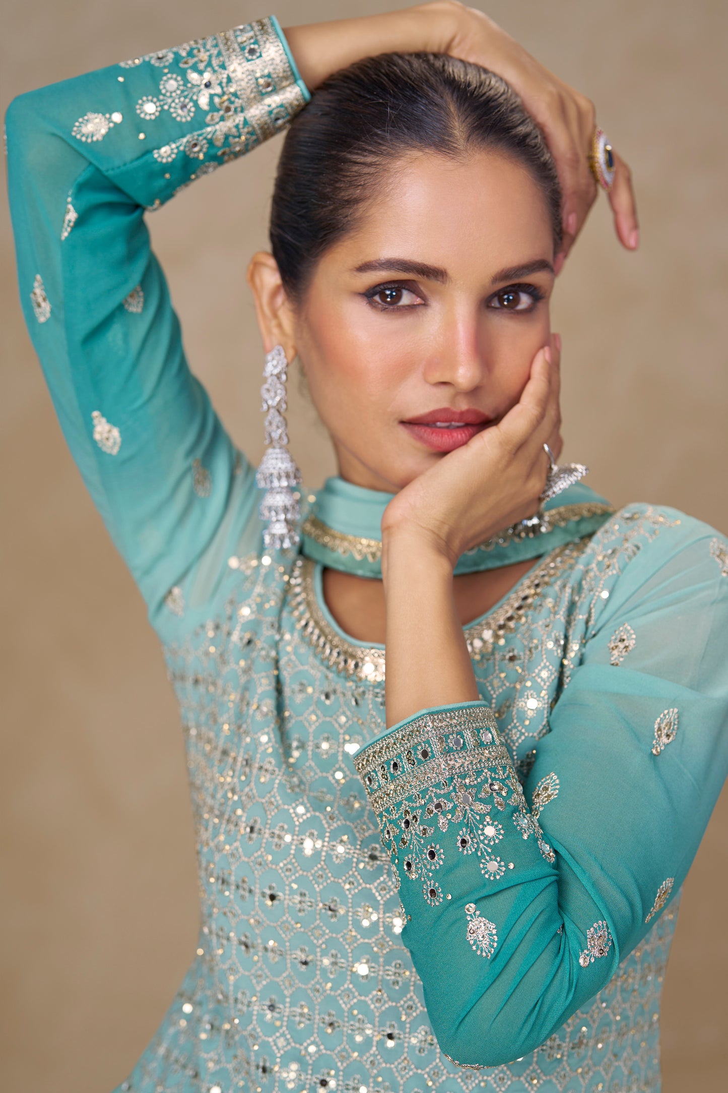 Blue Embroidered Sharara Suit with Dupatta