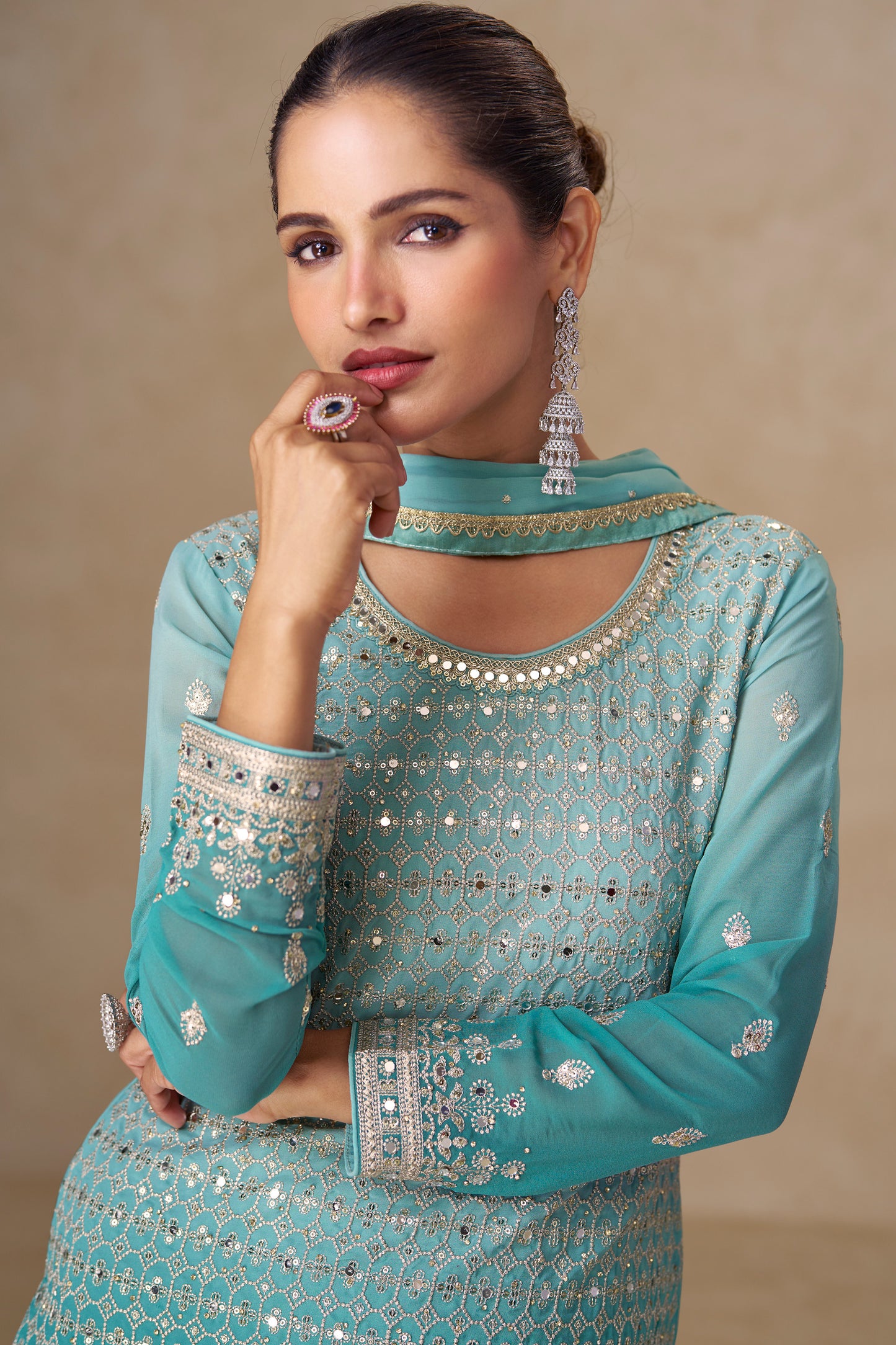Blue Embroidered Sharara Suit with Dupatta