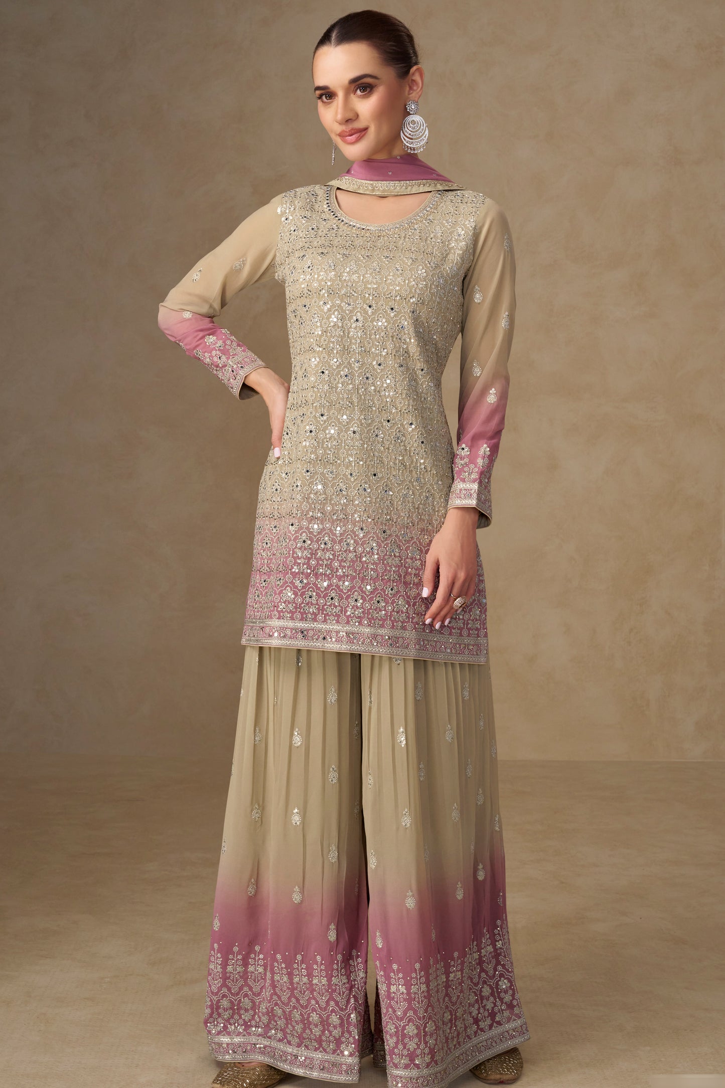 Mauve Embroidered Sharara Suit with Dupatta