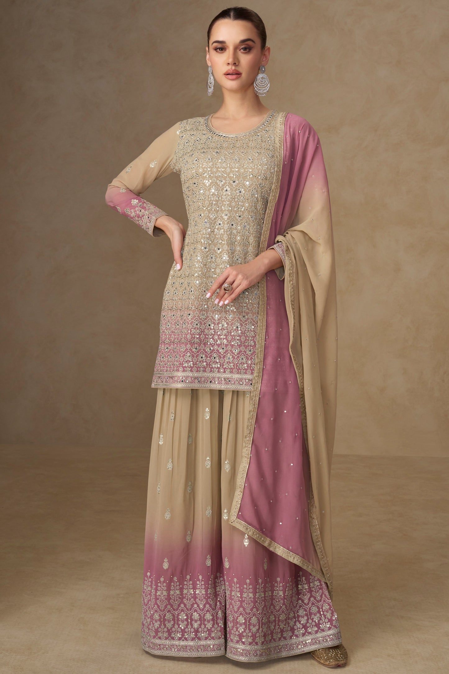 Mauve Embroidered Sharara Suit with Dupatta