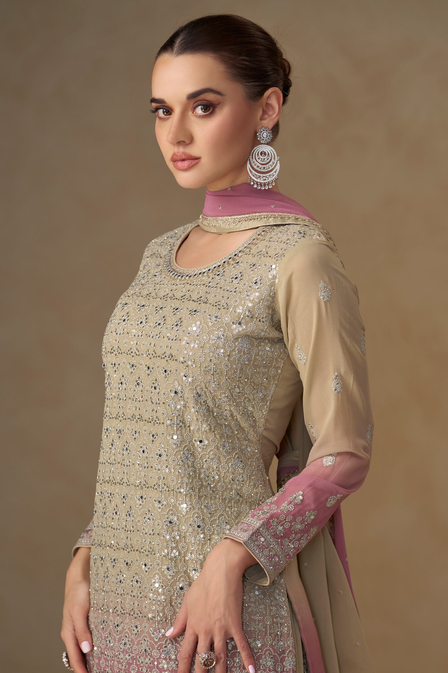 Mauve Embroidered Sharara Suit with Dupatta