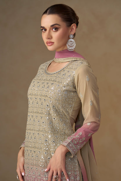 Mauve Embroidered Sharara Suit with Dupatta