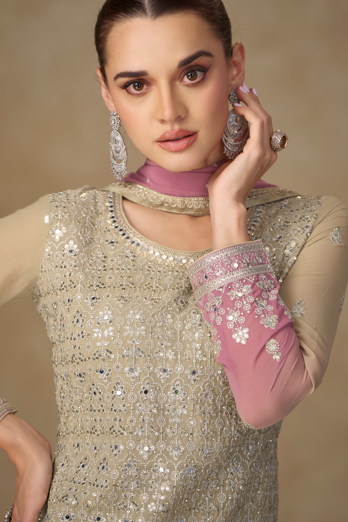 Mauve Embroidered Sharara Suit with Dupatta
