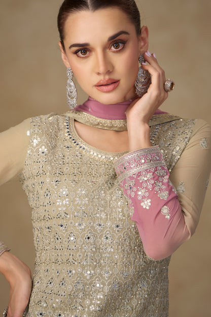 Mauve Embroidered Sharara Suit with Dupatta