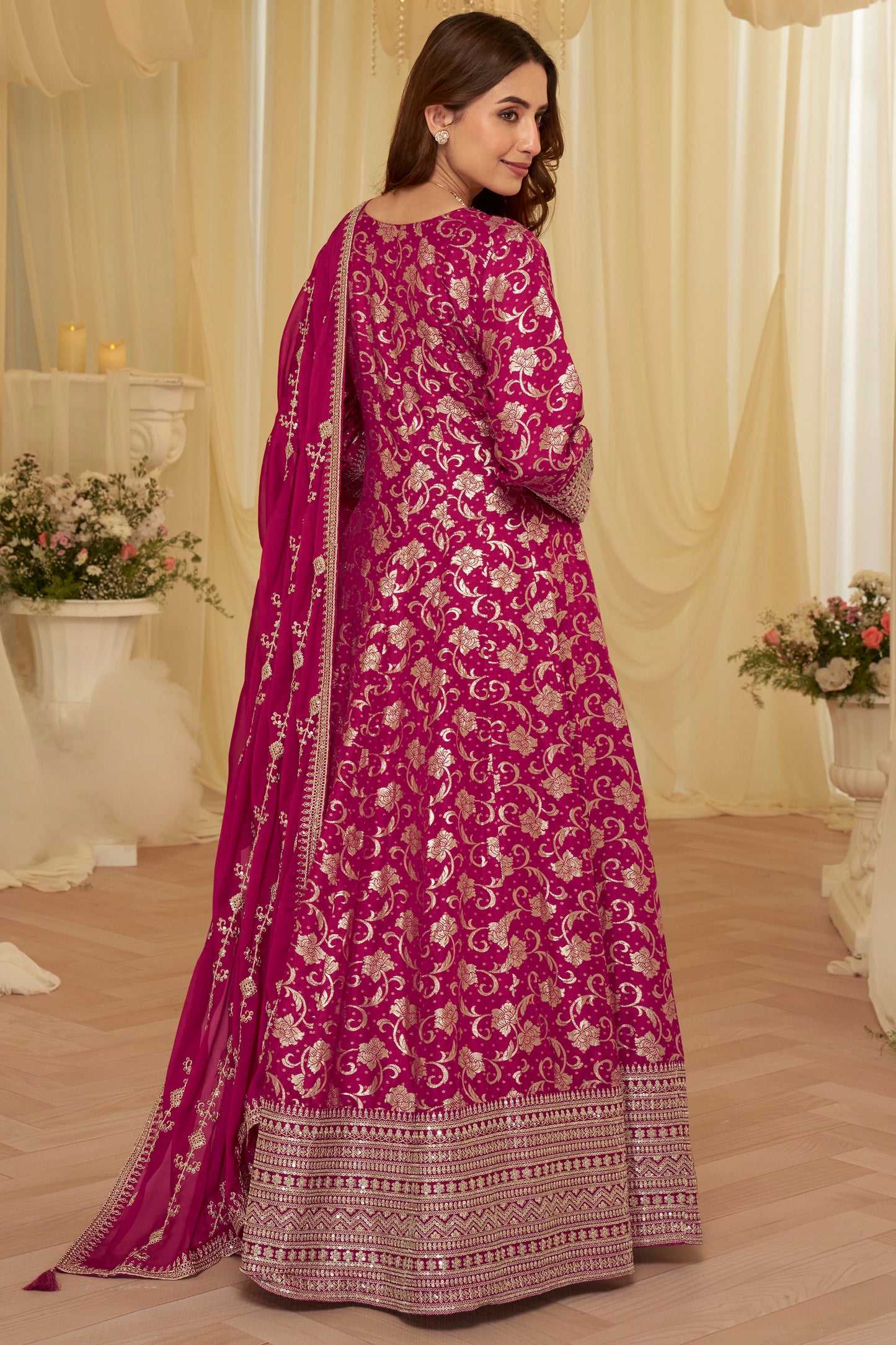 Rani Pink Embroidered Anarkali Set with Dupatta