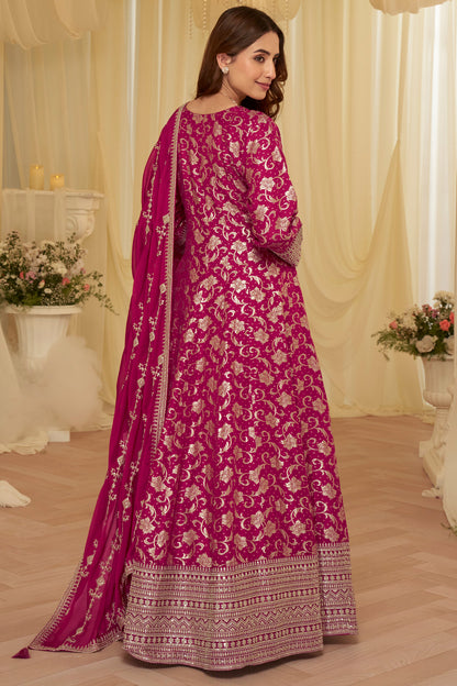 Rani Pink Embroidered Anarkali Set with Dupatta