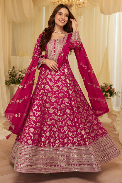 Rani Pink Embroidered Anarkali Set with Dupatta