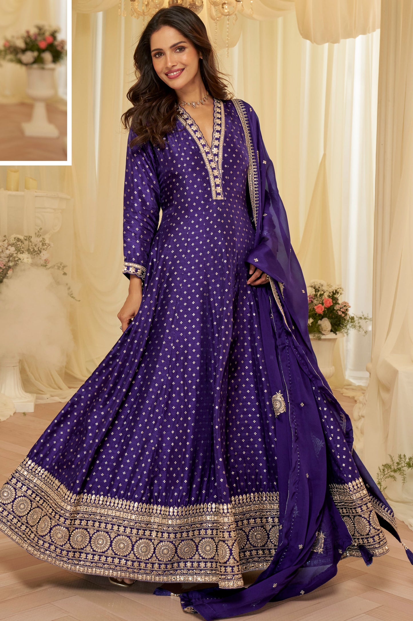 Purple Embroidered Anarkali Set with Dupatta