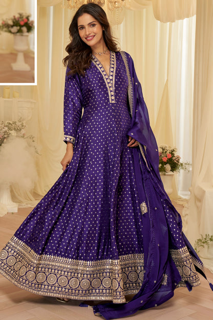 Purple Embroidered Anarkali Set with Dupatta