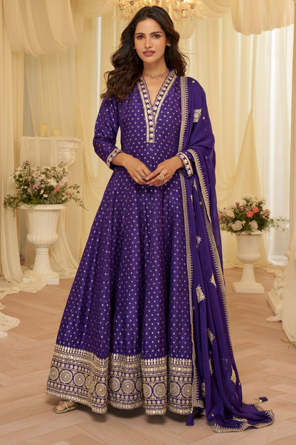 Purple Embroidered Anarkali Set with Dupatta