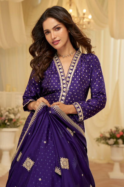 Purple Embroidered Anarkali Set with Dupatta