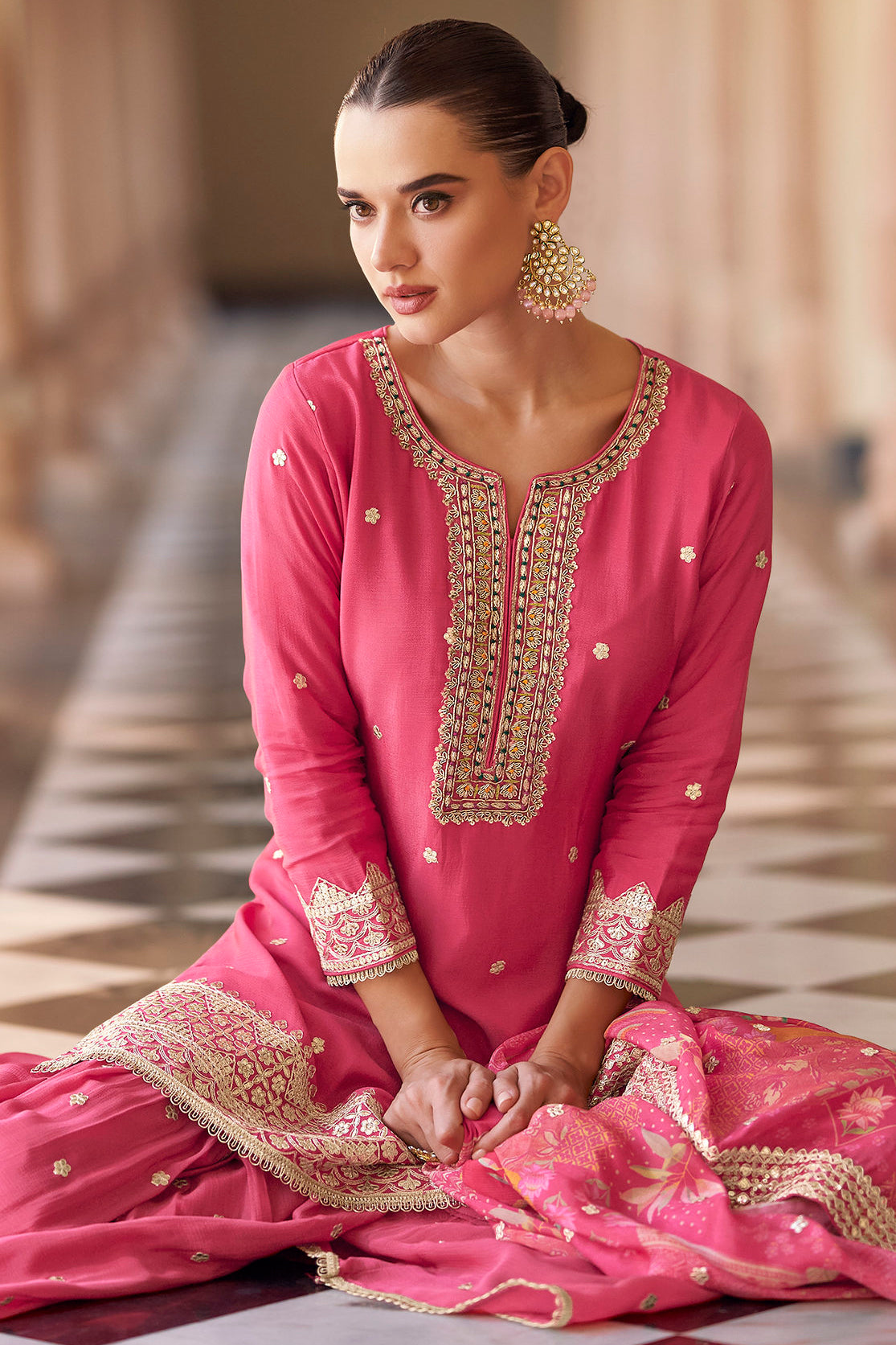 Rose Pink Sharara Suit Set