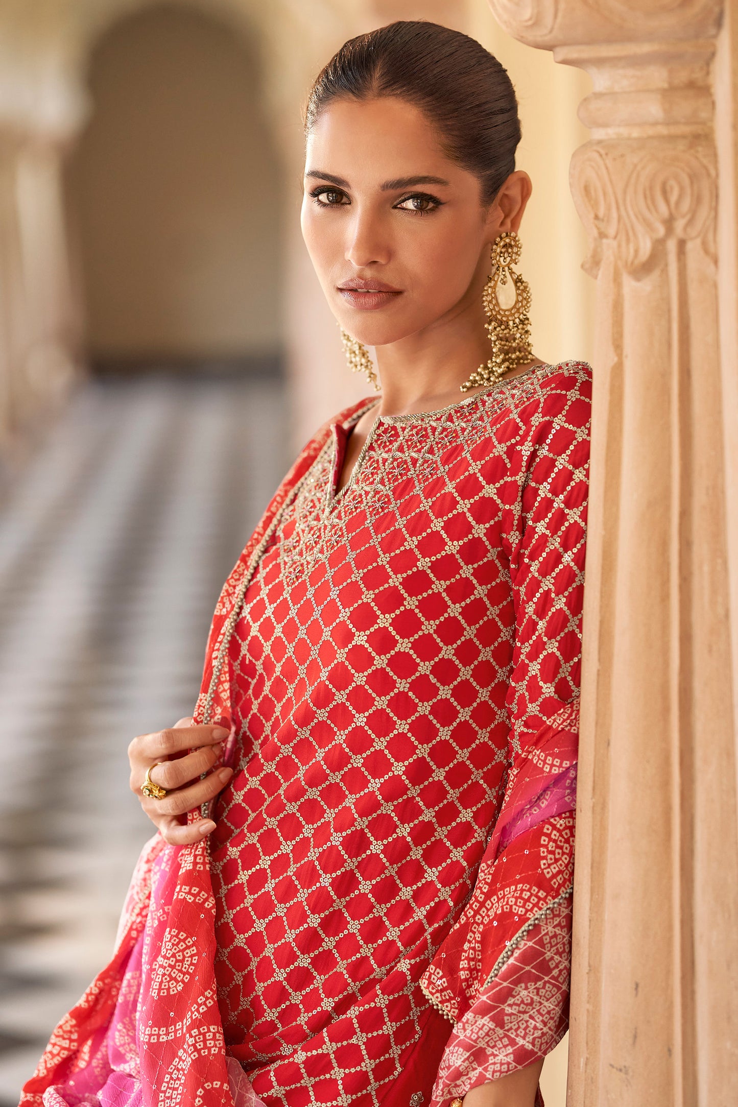 Embroidered Red Sharara Suit