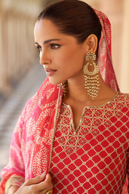Embroidered Red Sharara Suit