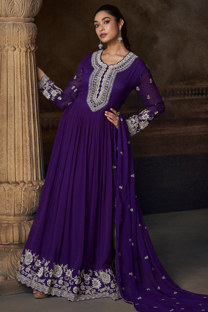 Royal Purple Silver Embroidered Anarkali Suit