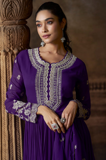 Royal Purple Silver Embroidered Anarkali Suit