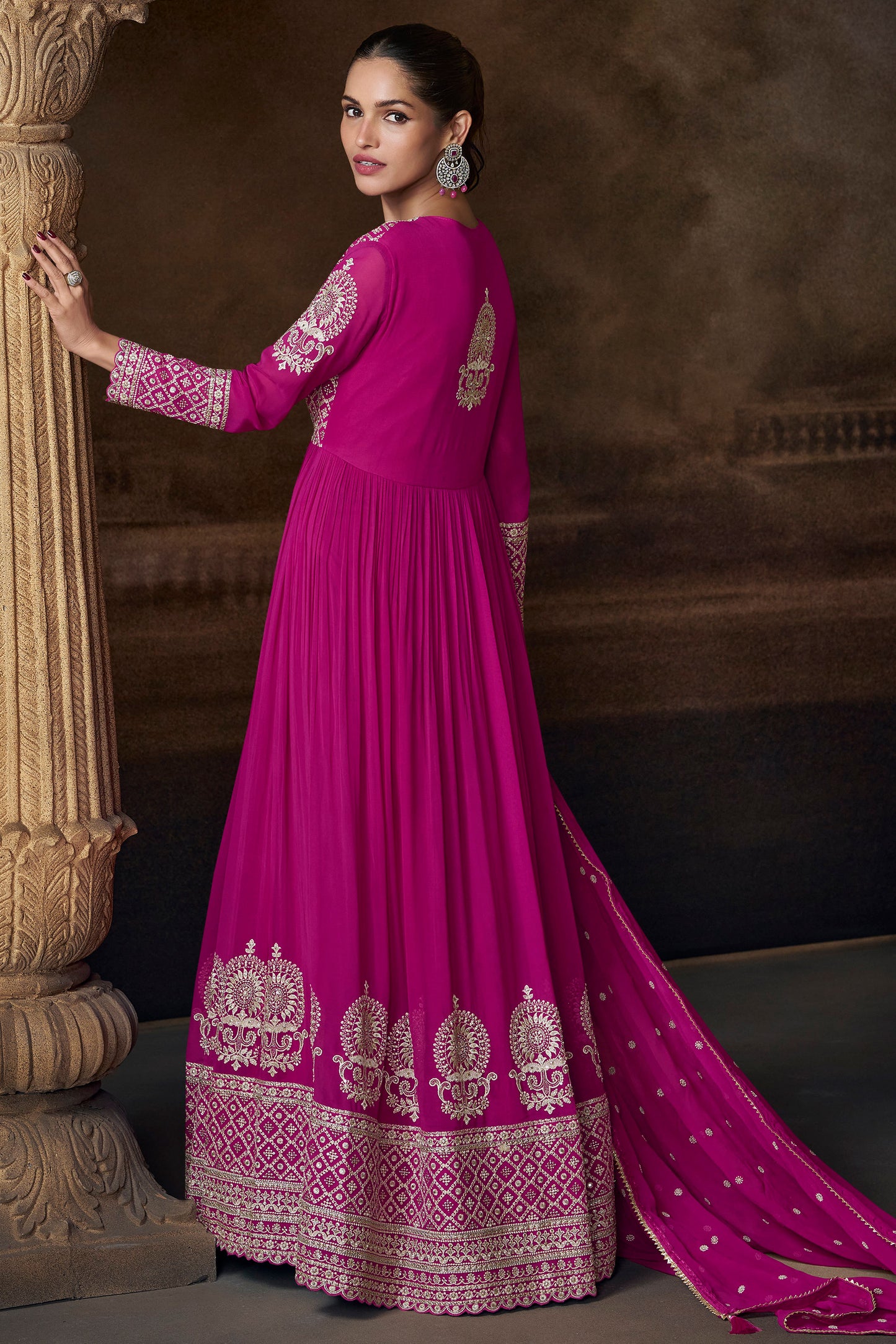 Magenta Embroidered Anarkali Suit Set