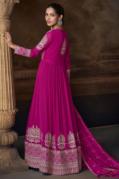 Magenta Embroidered Anarkali Suit Set