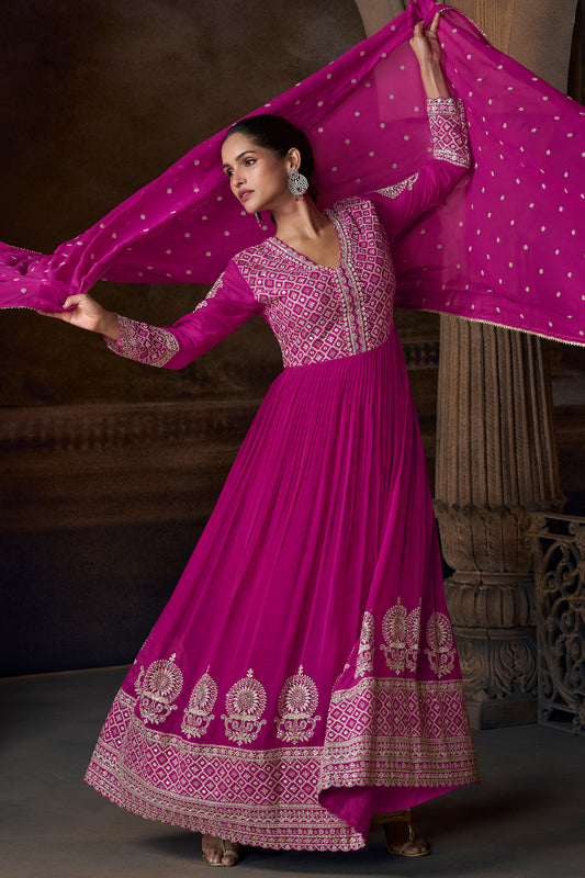 Magenta Embroidered Anarkali Suit Set