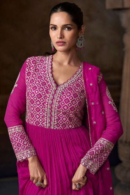 Magenta Embroidered Anarkali Suit Set